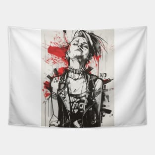 Black Ink Punk Woman Tapestry