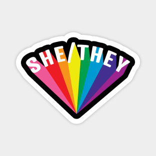 She/They Pronouns Rainbow Burst Magnet