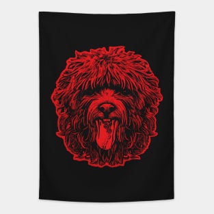 Cute Labradoodle With Tongue Sticking Out Red Version Tapestry