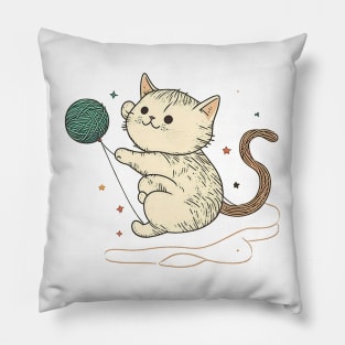 Cat Playing With A Ball Of String Pillow