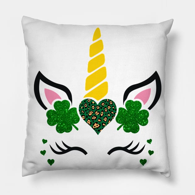 St Patricks Day Girls Shamrock Unicorn Pillow by freakys