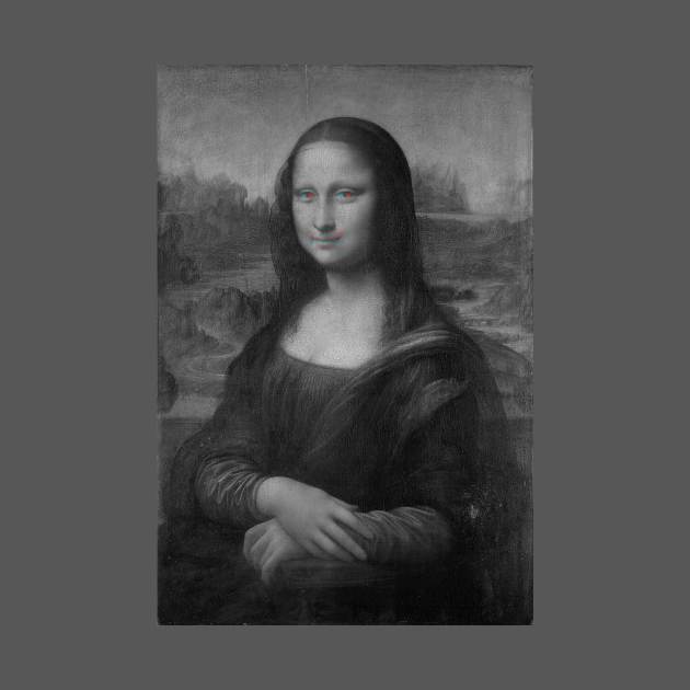 Monna Lisa Changes Expression Interactive Red&Blue Filter T-Shirt by RedAndBlue