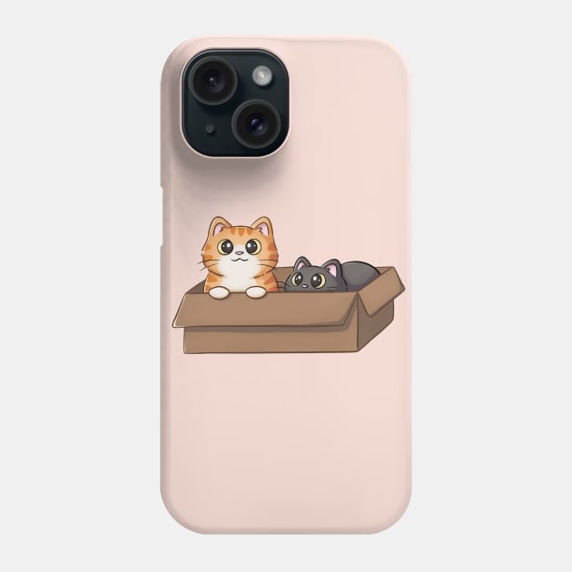 Cute Orange Cat And Black Cat In Box Phone Case by Meowrye