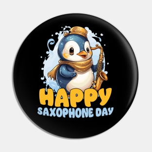 Happy Saxophone Day - Cute Penugin Pin