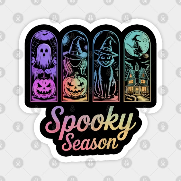Spooky Season Halloween Witch Cat Ghost Pumpkin Magnet by JessArty
