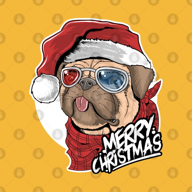 Pug dog with santa claus hat, merry christmas by stark.shop