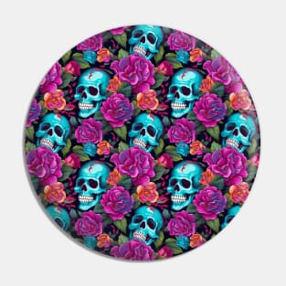 Skulls and Flowers Pin