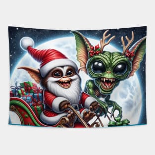 Christmas Gremlin and Alien Tapestry