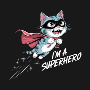 A vibrant and humorous anime-style painting of a flying cat superhero T-Shirt