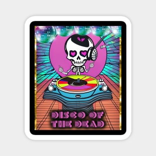 Disco of the Dead Musical DJ Retro Pink Skeleton Girl with Disco Balls Magnet