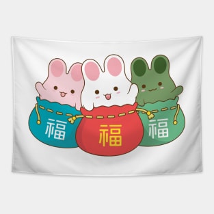 Bunnies Lucky Bag Yellow Tapestry