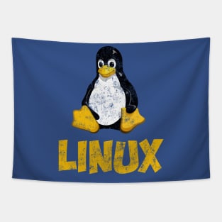 Vintage Linux Logo Tux Tapestry