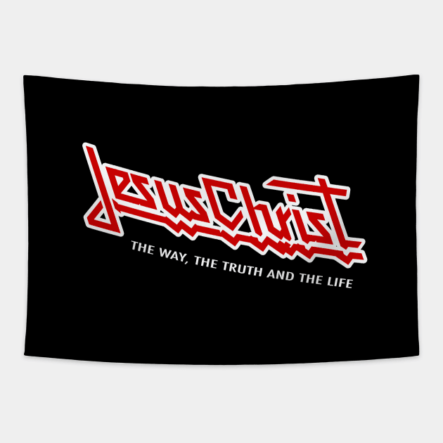 Jesus Christ the way, the truth the life, White and red graphic Tapestry by Selah Shop