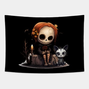 Spooky girl and her cat Tapestry