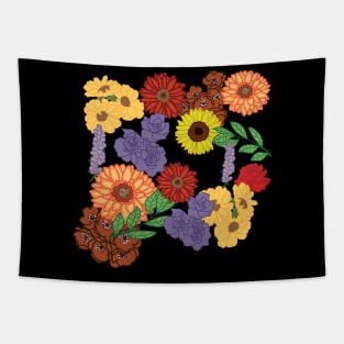 Aesthetic Floral Design Sunflowers Roses Tapestry