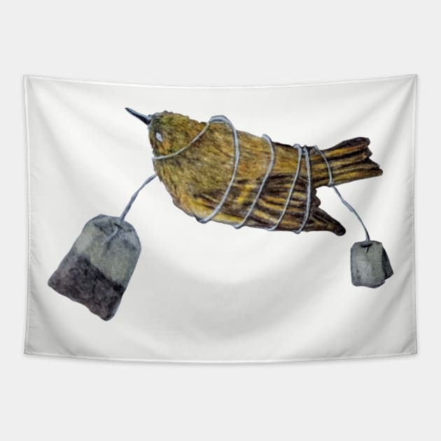 Kinglet Tea Tapestry by Animal Surrealism