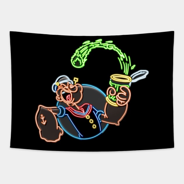 Popeye neon bg Tapestry by AlanSchell76