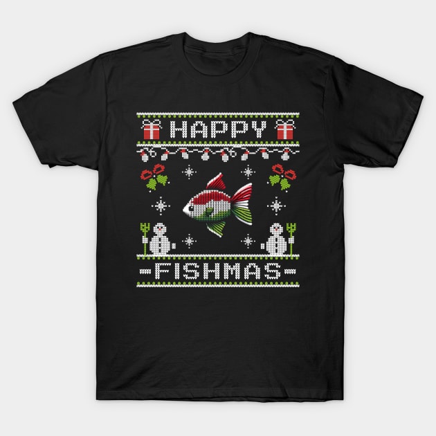 Happy Fishmas Ugly Christmas Sweater Design - Ugly Christmas Sweater - T- Shirt