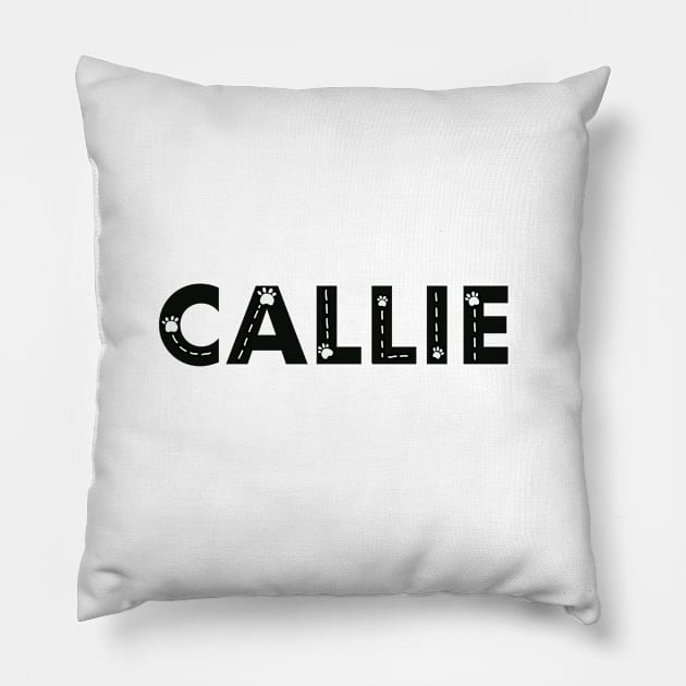 Callie cat name made of hand drawn paw prints Pillow by GULSENGUNEL