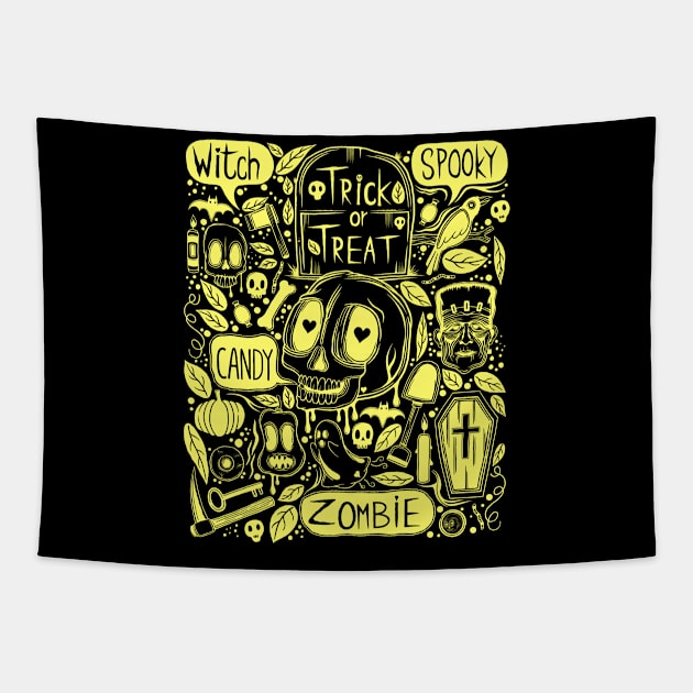 Halloween Doodle Slime Green Tapestry by Scriptnbones