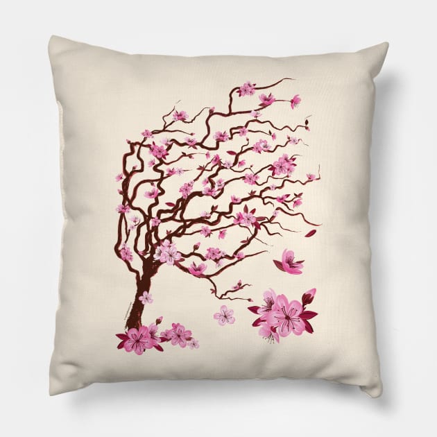 Japanese cherry tree with flowers Pillow by ImproveYourself