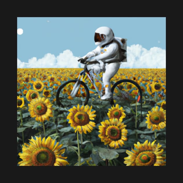 Astronaut Bike Sunflower Field by Shadowbyte91