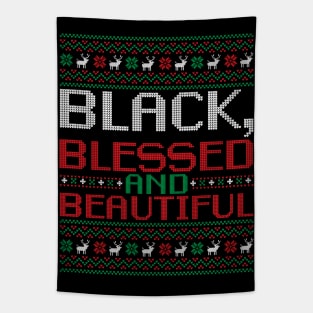 African American Ugly Christmas Sweater, Black Blessed and Beautiful Tapestry