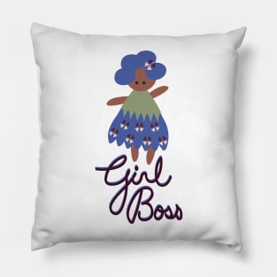 Girl Boss in Blue and Green Pillow