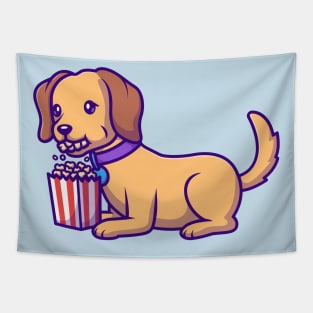 Cute Dog Eating Popcorn Cartoon Tapestry