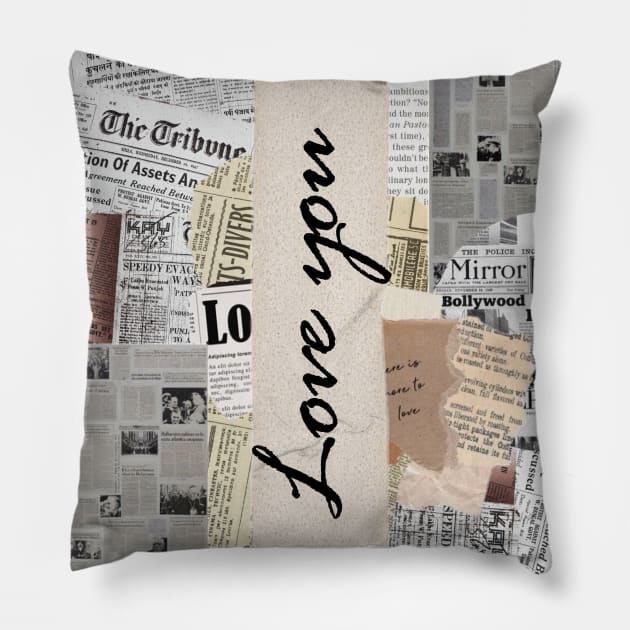 I LOVE YOU, NEWSPAPER Pillow by Rowalyn Keith