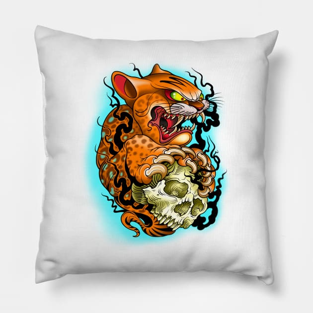 Cat and Smoking Skull Pillow by Constattoo