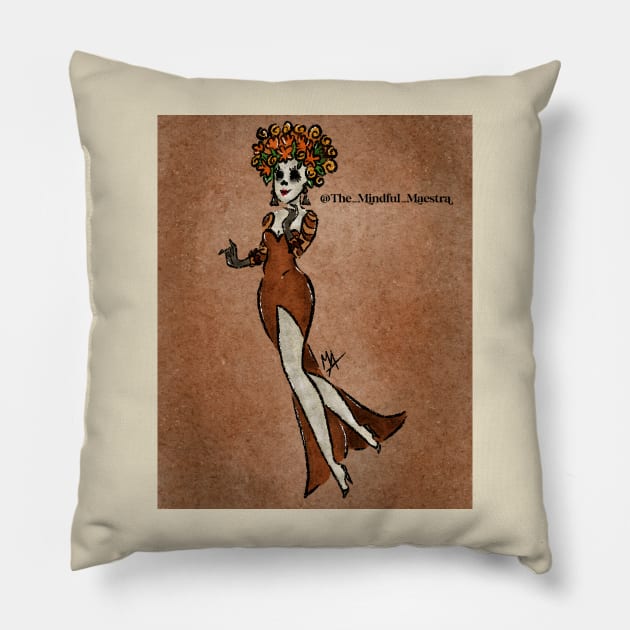 Bella Catrina in wedding dress with background Pillow by The Mindful Maestra