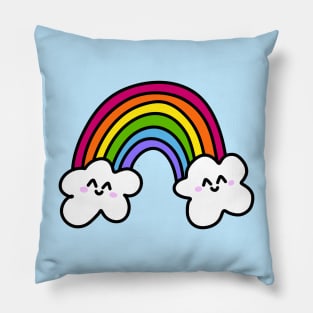 Cute Rainbow Doodle with Smiling Clouds, made by EndlessEmporium Pillow