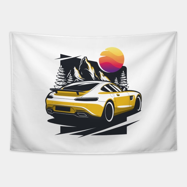 Yellow GT Supercar Tapestry by KaroCars