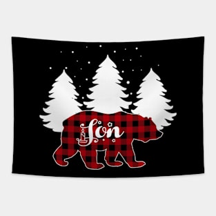 Son Bear Buffalo Red Plaid Matching Family Christmas Tapestry