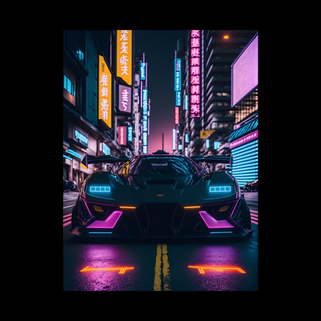 Dark Neon Sports Car in Japanese Neon City by star trek fanart and more