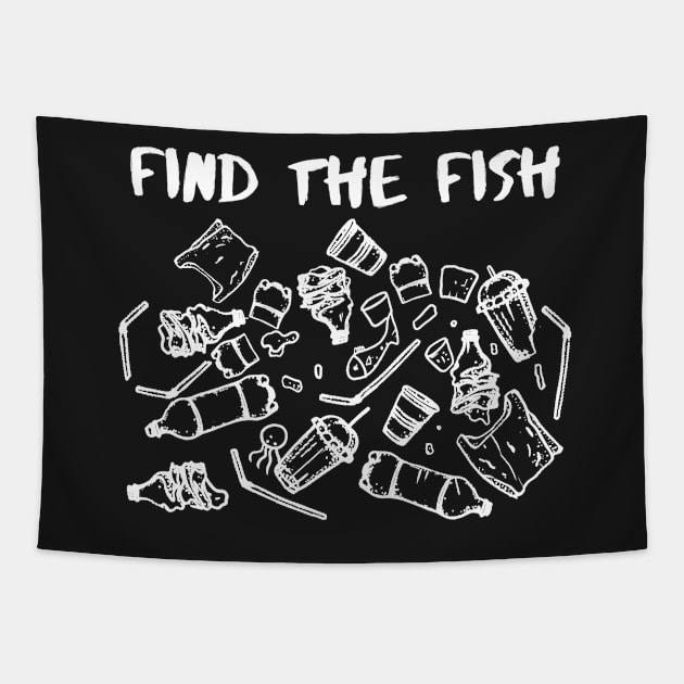 Earth day Find The Fish in the plastic ocean Tapestry by Mesyo