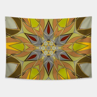 Cartoon Mandala Flower Yellow Grey and Red Tapestry