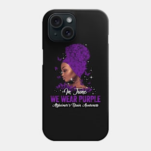 In June We Wear Purple Alzheimer Awareness Messy Bun Support Phone Case