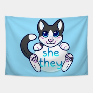 Kitty Pronouns - She/They Tapestry