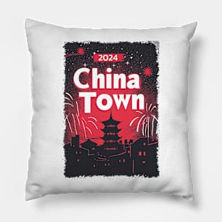 ChinaTown Ignites: Synthwave Red & Black Shiluette Tee Pillow