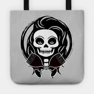 Female Wine Drinker Skull and Glasses Black Logo Tote