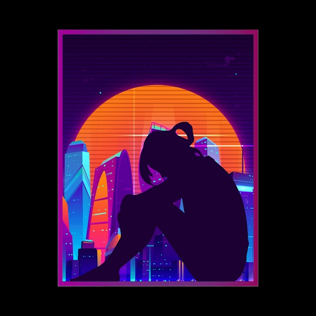 Sad Anime Girl - Japanese Otaku Synthwave Gift by Alex21