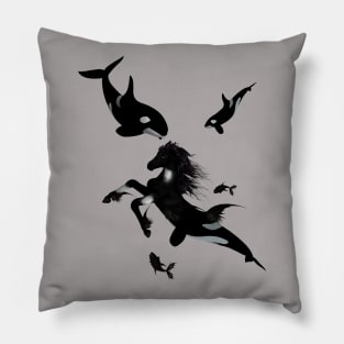 Wonderful little seahorse and orca Pillow