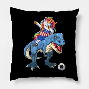 Dabbing Unicorn Dino T-Rex Flag Soccer Lovers Pillow