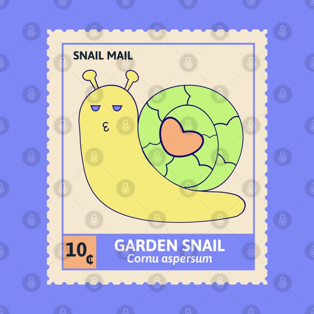 Kawaii Cute Garden Snail, Funny Pun, Stamp Collection, Snail Mail by vystudio