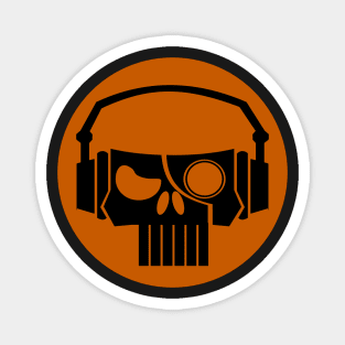 Orange Cyborg Music Skull With Headphones Magnet