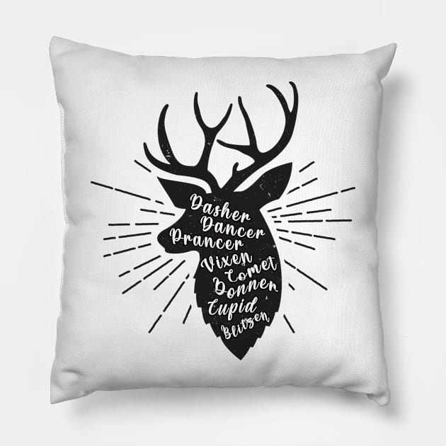 Santa's Reindeer Pillow by PositiviTEES