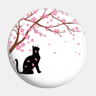Cherry Blossom Black Cat Sakura Japanese Pin