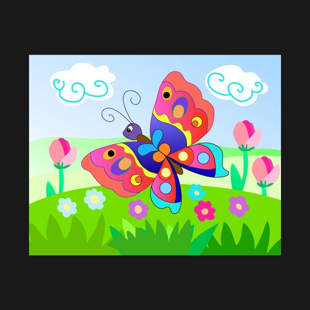 Cartoon butterfly in the meadow by sonaart